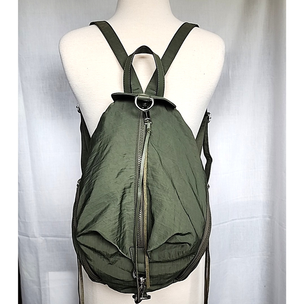 Rebecca Minkoff Julian Backpack Olive Green Nylon Utility Bag Silver Hardware